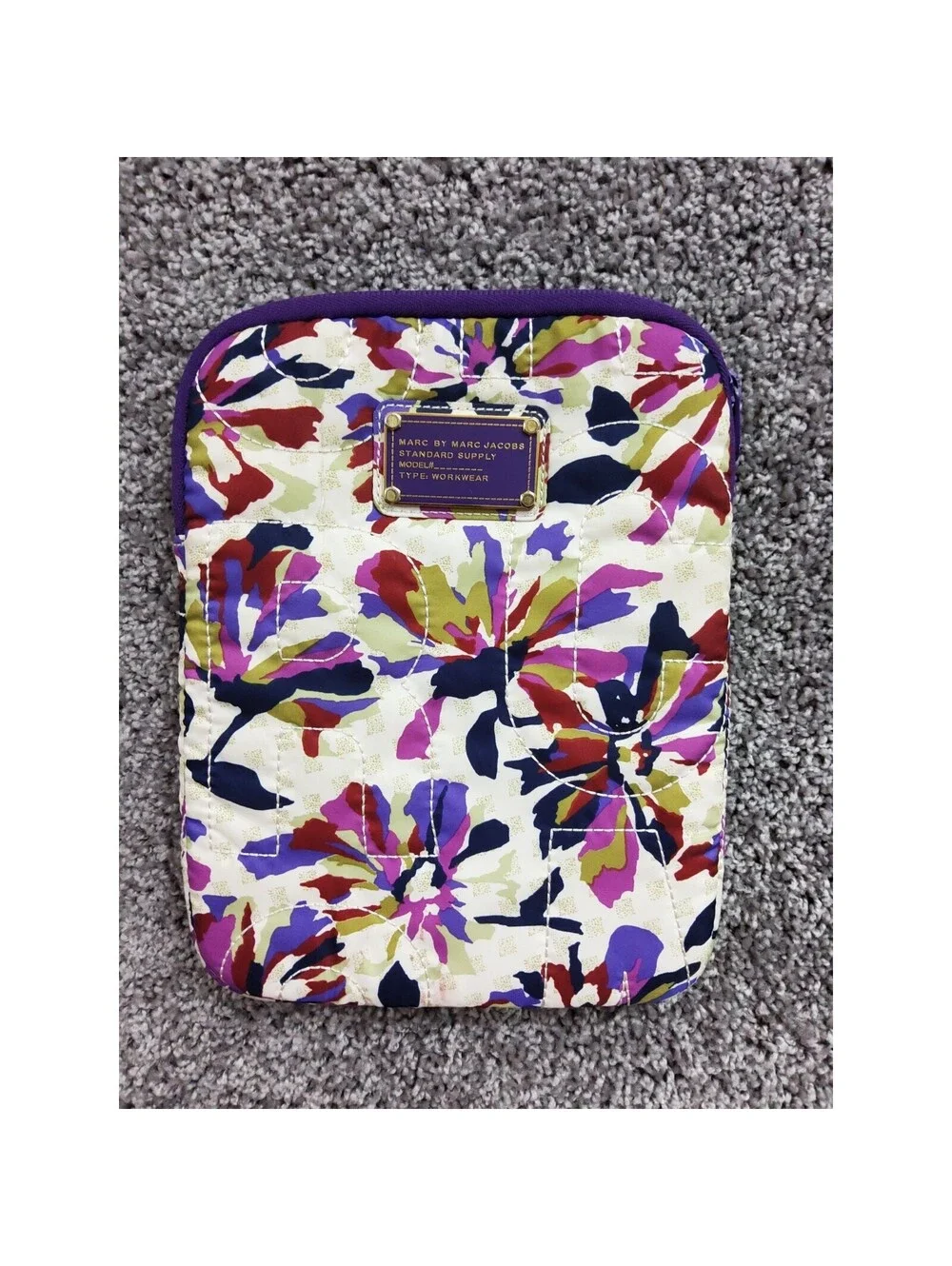Marc Jacobs ipad Tablet Case Quilted Padded Zippered Purple Floral 8x10